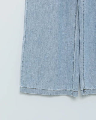 Front pocket elastic waist summer denim pants