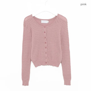 Round neck cable knit cardigan