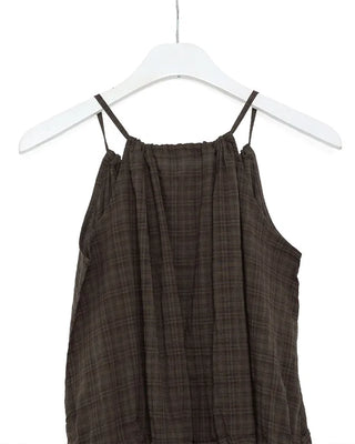 Checked sleeveless shirred blouse