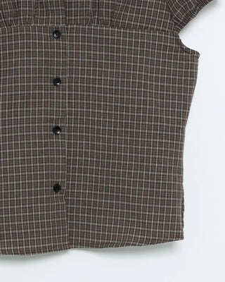 Checked cap-sleeve shirt blouse