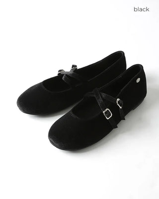 Velvet Mary Jane Flat Shoes