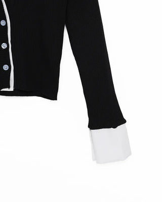 Shirt-layered long-sleeved cardigan