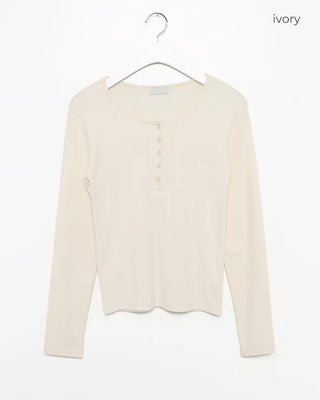 Henley neck long-sleeve T-shirt