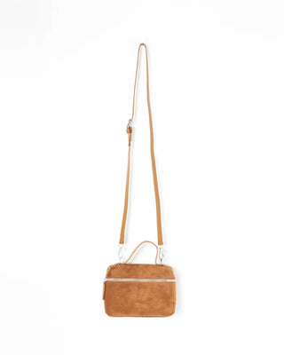 Square suede mini bag with zipper detail