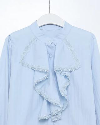 Lace Ribbon Henley Neck Blouse