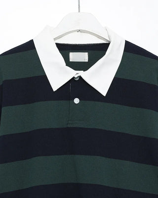 Colored neck striped long T-shirt