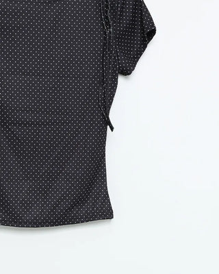 Boat neck polka dot ribbon blouse