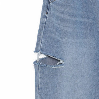 Distressed straight denim pants