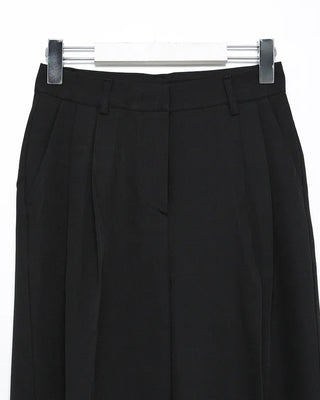 Two-pleat, center-creased wide-leg slacks