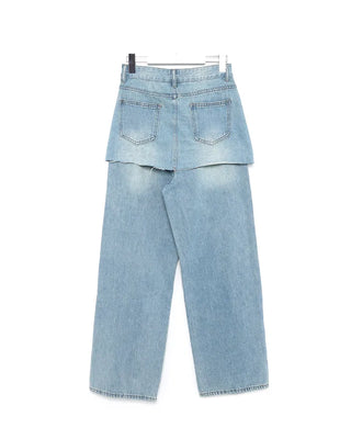 Cut-off wrap skirt & wide-leg denim set
