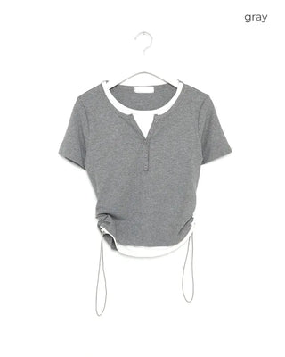 Layered Henley Neck T-Shirt