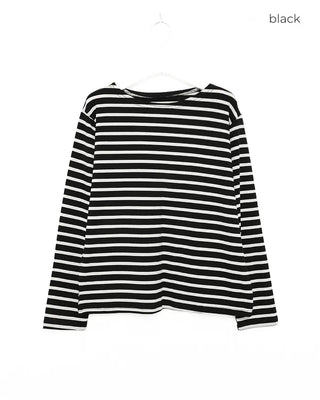 Soft boat neck striped long-sleeve T-shirt