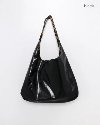 Leather leopard reversible eyelet one-shoulder bag