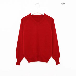 V-neck raglan shoulder wide rib sweater