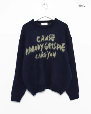 (Unisex) Bust Lettering Hairy Knit Sweater