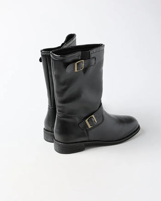 Belt-point mid-calf boots