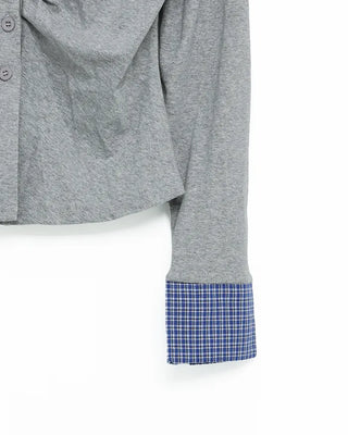 Checked layered gathered cardigan