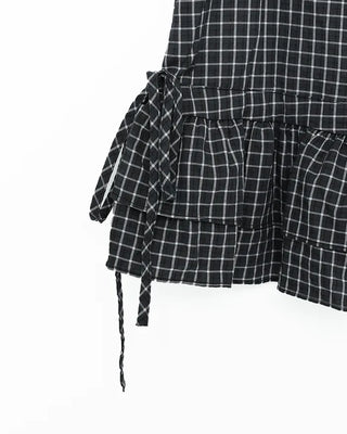 Checked Shirring Sleeveless Dress