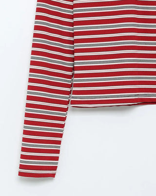 Striped Henley Neck Long T-Shirt