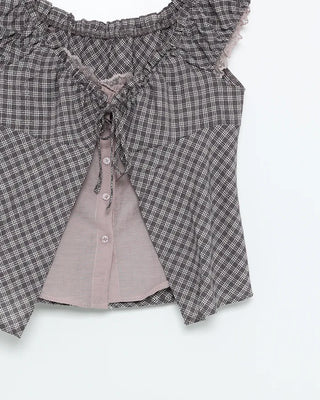 Checked layered off-shoulder blouse