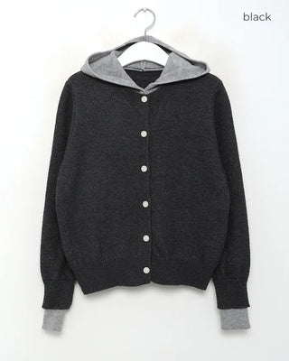 Layered knit hooded cardigan