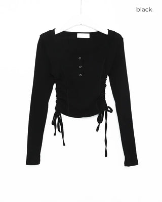 Jewel Neck Drawstring Crop T-Shirt