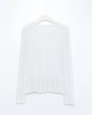 Dot Shirring High Neck Long Sleeve T-Shirt