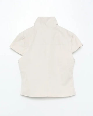 Cap-sleeve button-up high-neck blouse