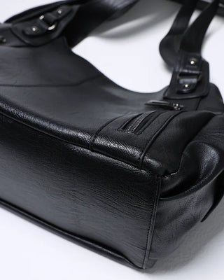 Front zip leather shoulder bag