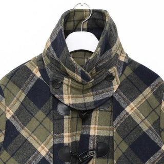 Checked short duffel coat