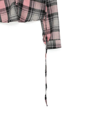 V-neck button-up check flannel blouse