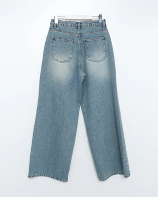 Distressed wide-fit denim pants