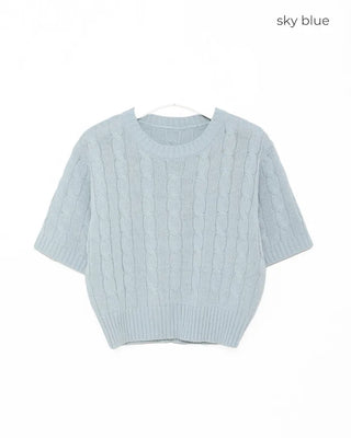 Cable Cropped Short-Sleeve Knit