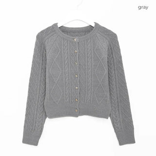 Gold heart button cable cardigan