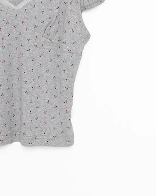 Mini Flower Cap Sleeve Semi-Cropped Top