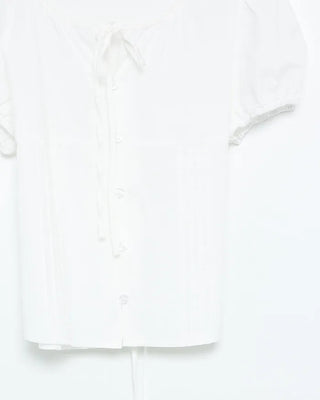 Pintuck puff sleeve ribbon tie blouse