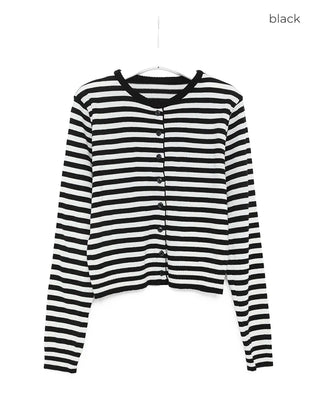 Round neck striped knit cardigan