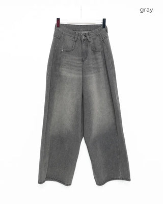 Slit denim wide-leg pants