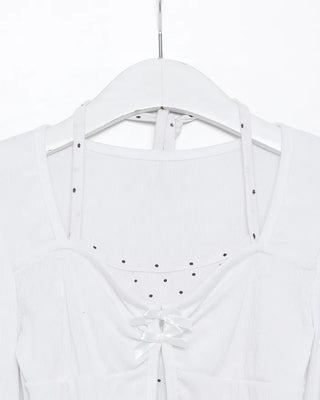 Halter neck polka dot pattern inner layered T-shirt