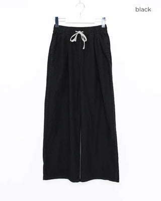 Denim wide-leg pants with elastic waistband and drawstring