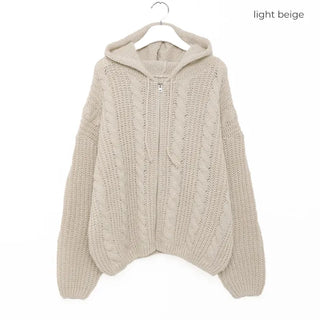 Hooded Cable Zip-Up Knit