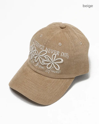 Triple Flower Stitch Corduroy Cap