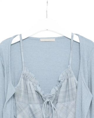 Check sleeveless cardigan set