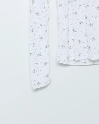 Tie-set lace jewel neck mini flower ribbed long T-shirt