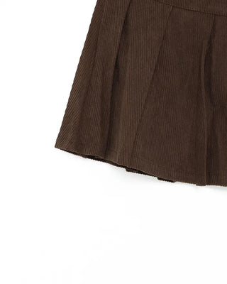 Belted corduroy pleated mini skirt