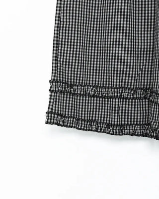Checked frill wide elastic waist pants