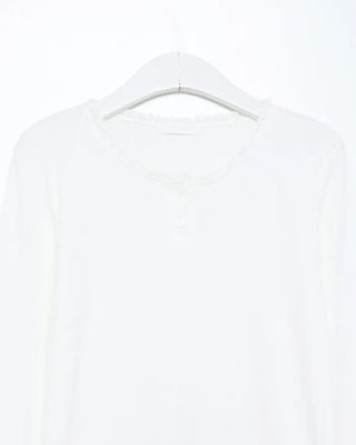 Half-button frill ribbed long T-shirt