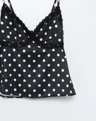 Satin mini polka dot frill camisole