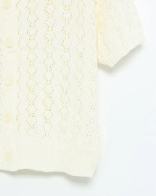 Perforated knit polo cardigan