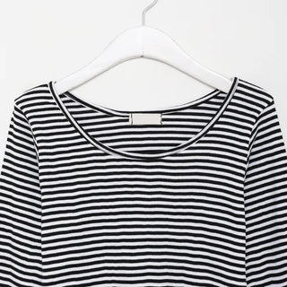 Striped U-neck long-sleeve T-shirt